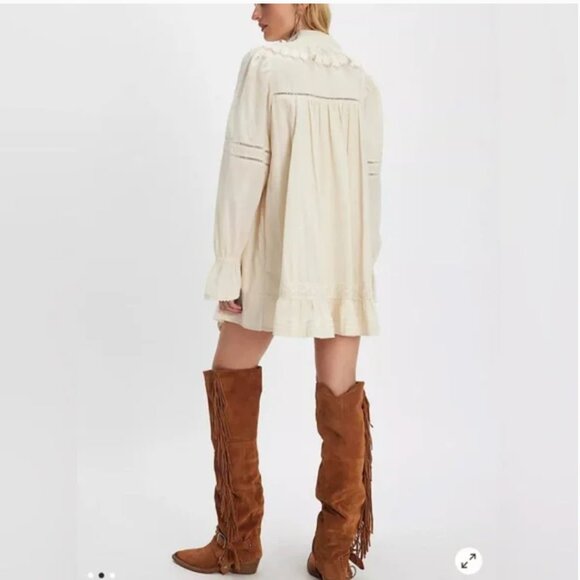 Free People 5 O'clock Tea Time Mini Dress Ivory Color Cotton size XS - Picture 2 of 11